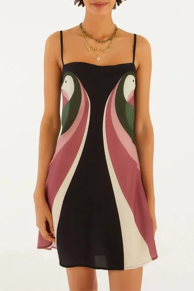 Vestido Curto Lenço Estampado Ararinha