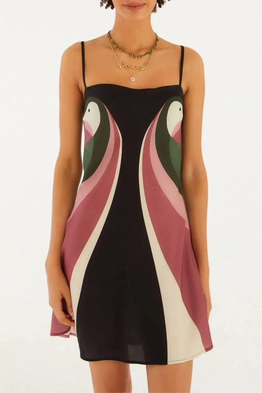 Vestido Curto Lenço Estampado Ararinha