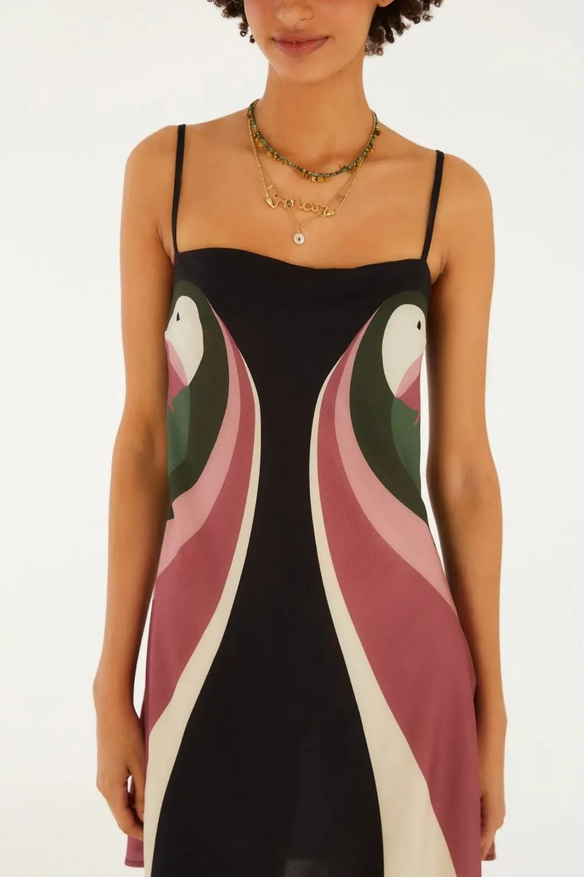 Vestido Curto Lenço Estampado Ararinha