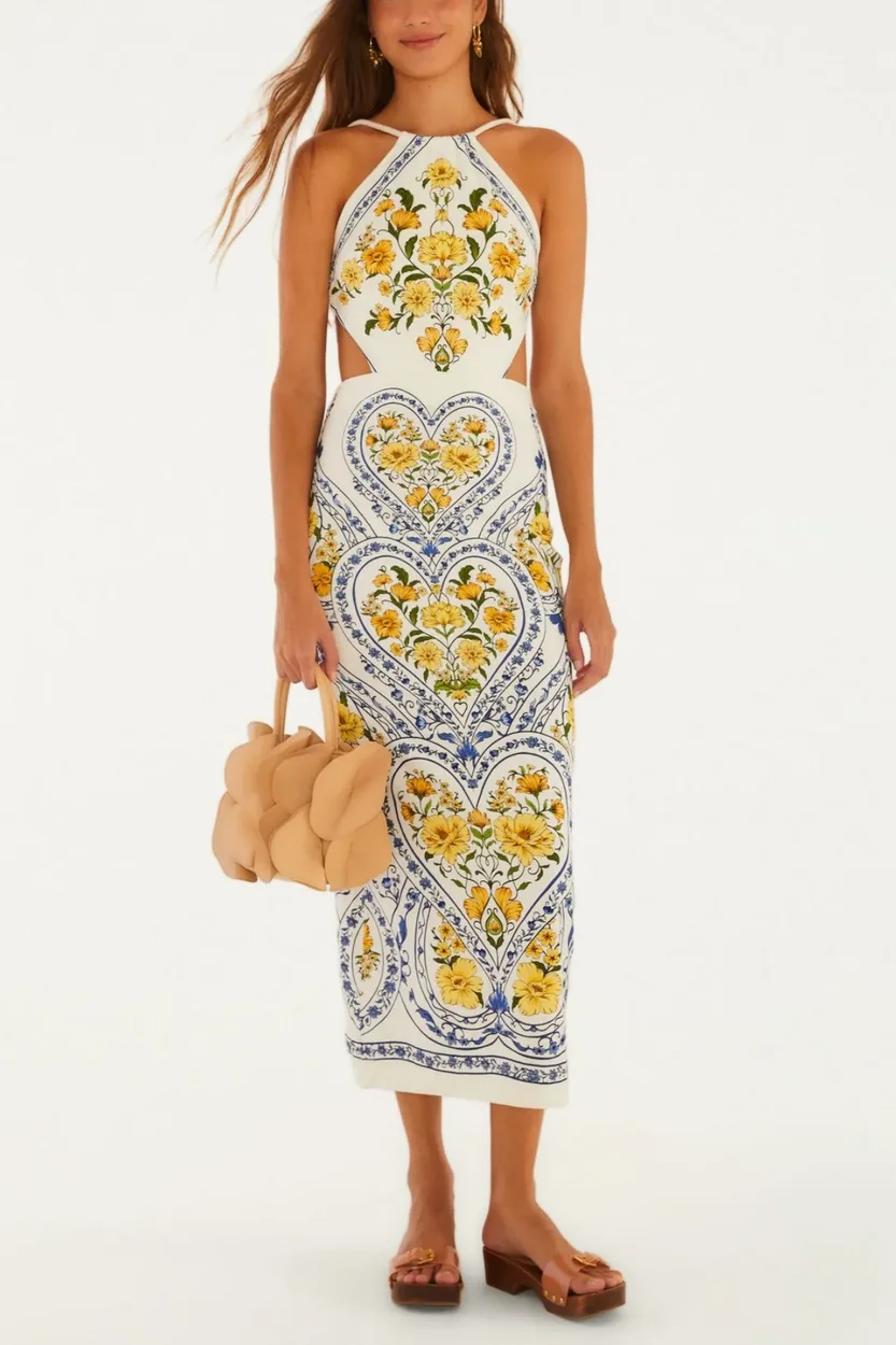 Vestido Midi Estampado Coração Boho FARM