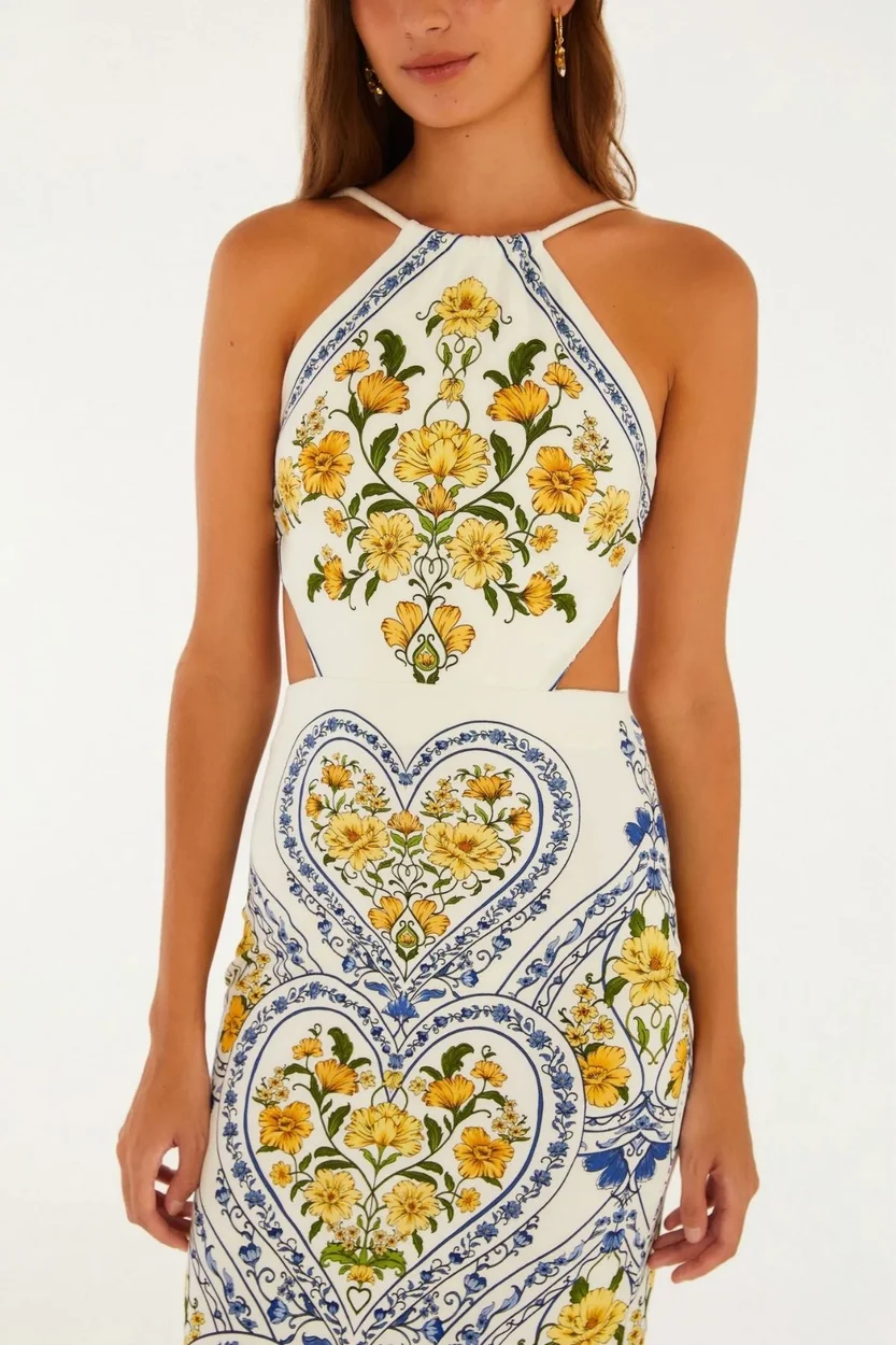 Vestido Midi Estampado Coração Boho FARM