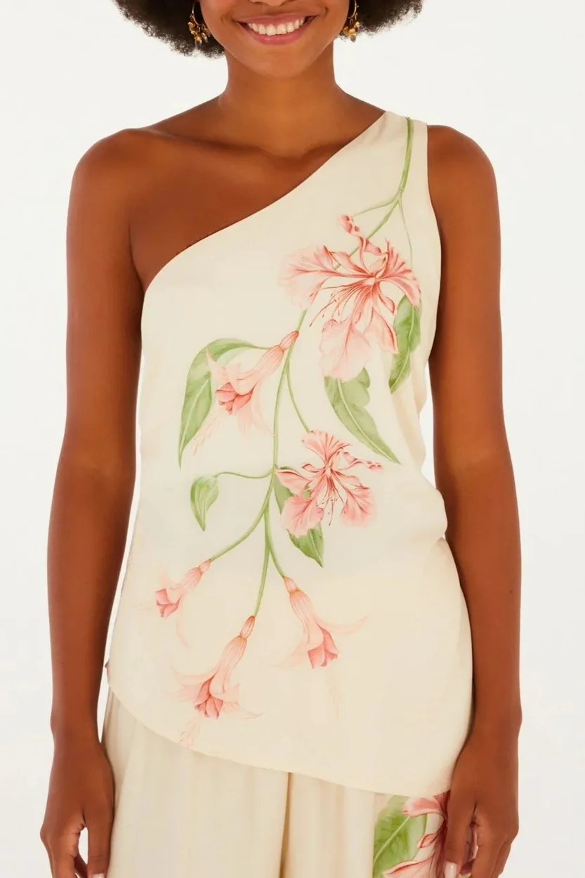 Blusa Ombro Só Estampada Brinco de Princesa FARM